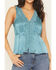 Image #3 - Shyanne Women's Satin Lace Trim Sleeveless Button-Down Tank Top, Turquoise, hi-res