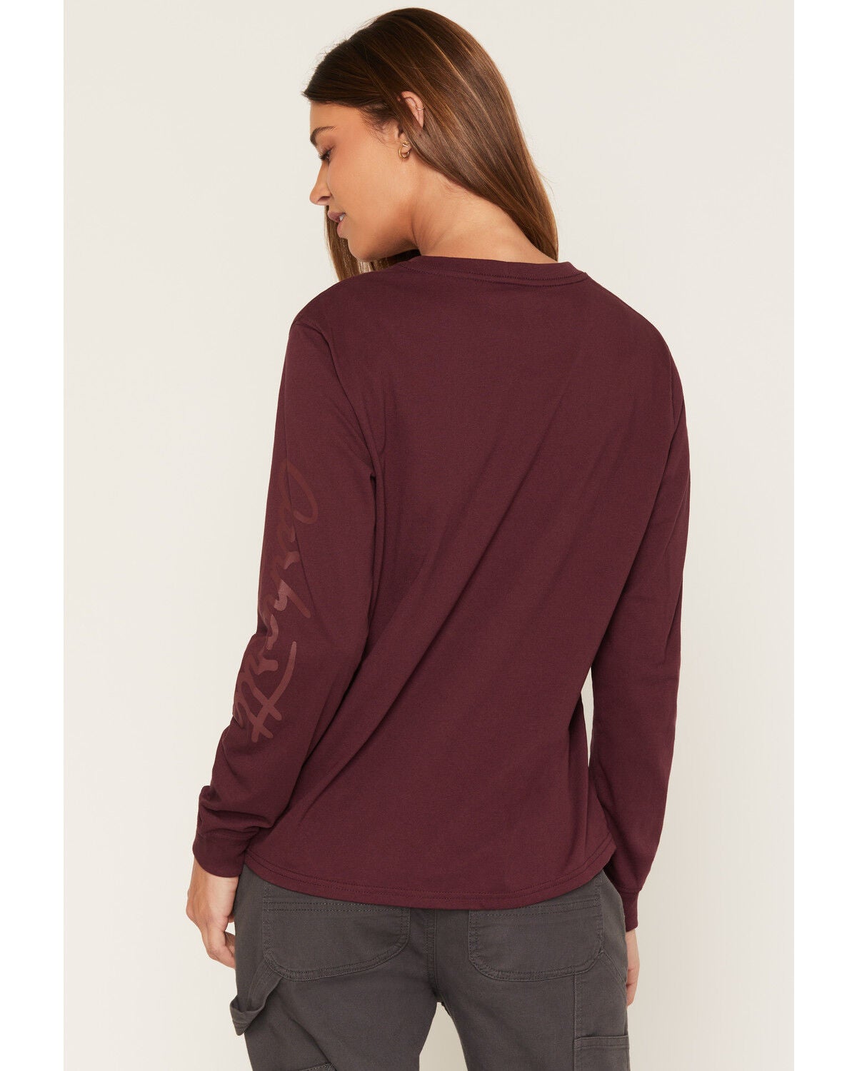 Image #4 - Carhartt Women's Irvine Loose Fit Logo Long Sleeve Work Shirt, Burgundy, hi-res