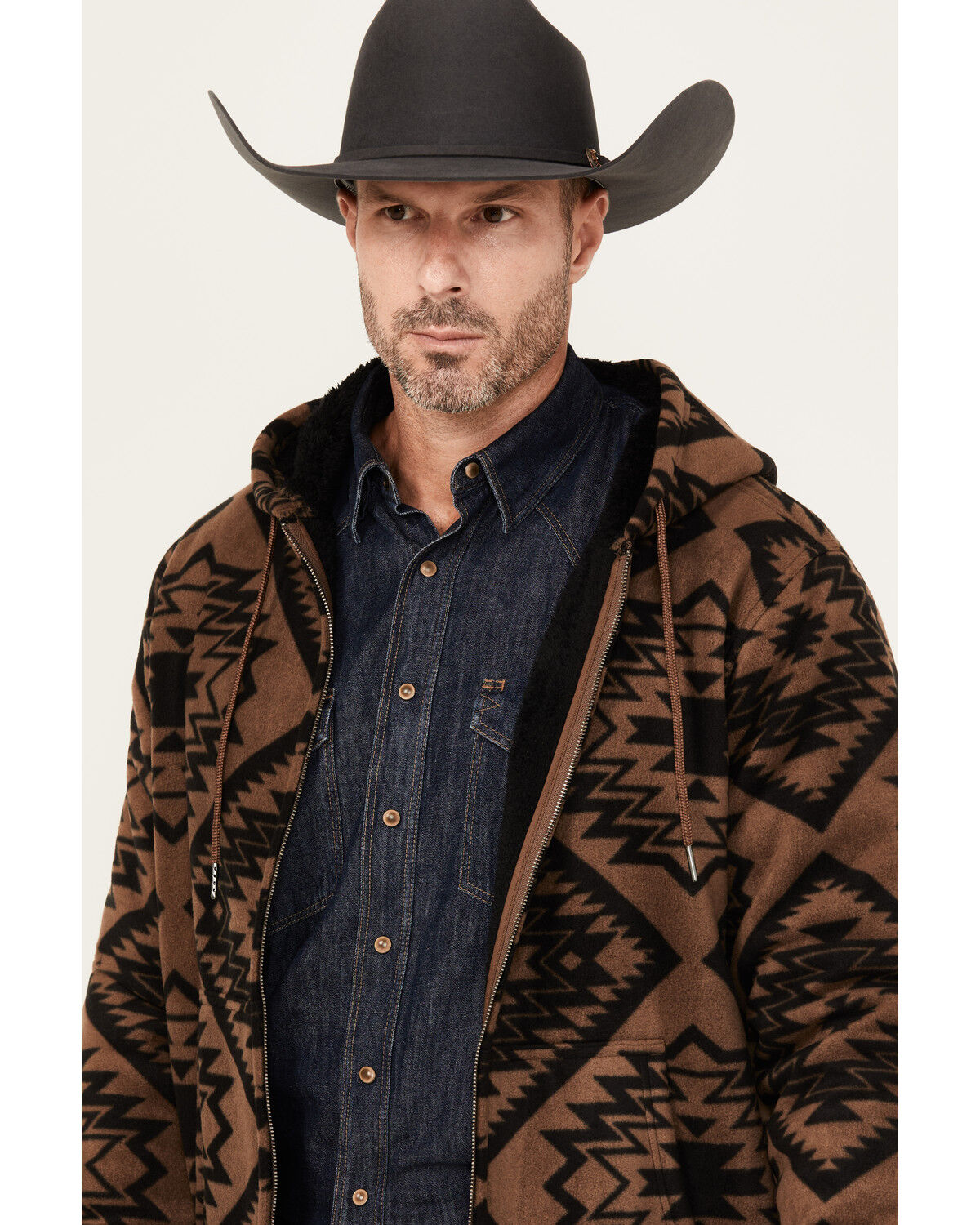 Image #2 - Cody James Men's Basin Southwestern Print Fleece Hooded Jacket, Brown, hi-res
