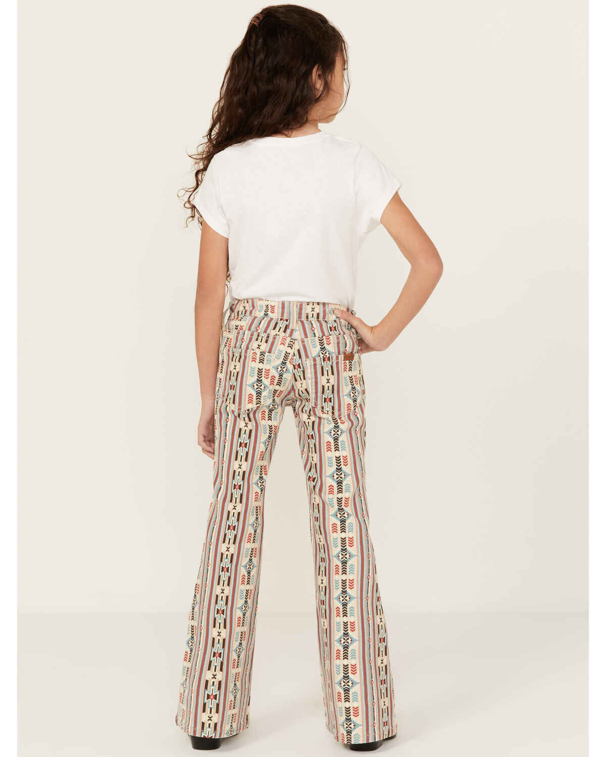 Image #3 - Panhandle Girls' Southwestern Striped Button Flare Stretch Denim Jeans, , hi-res