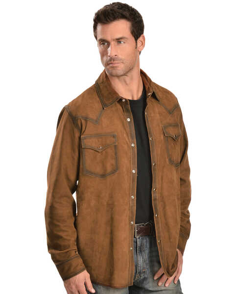 Scully Suede Leather Western Shirt, Brown, hi-res