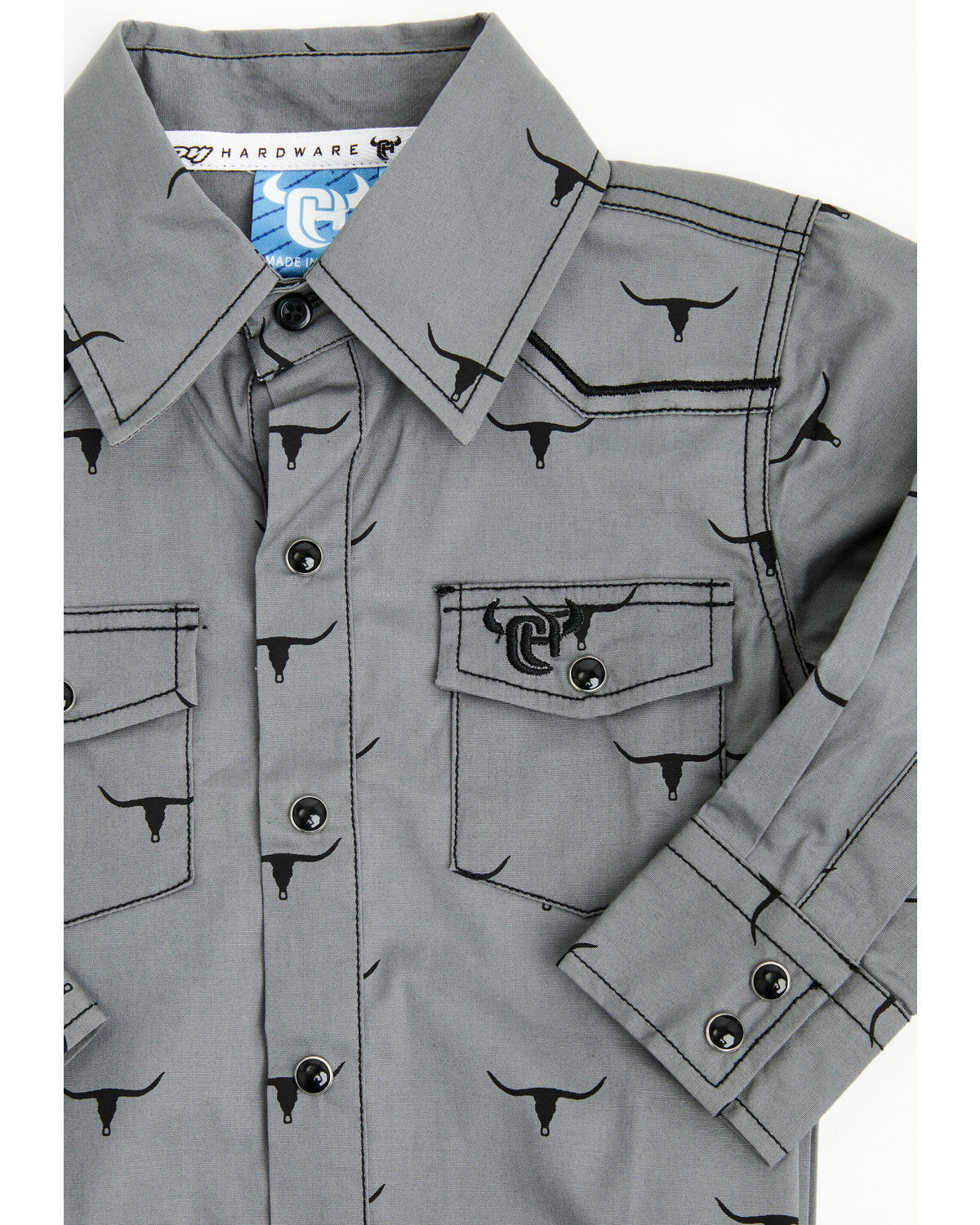 Image #2 - Cowboy Hardware Infant Boys' Skull Scatter Long Sleeve Snap Stretch Onesie, Charcoal, hi-res