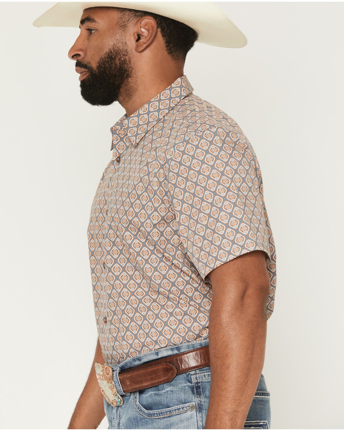 Image #2 - Gibson Trading Co Men's Floyd Geo Print Short Sleeve Button-Down Western Shirt, Blue, hi-res