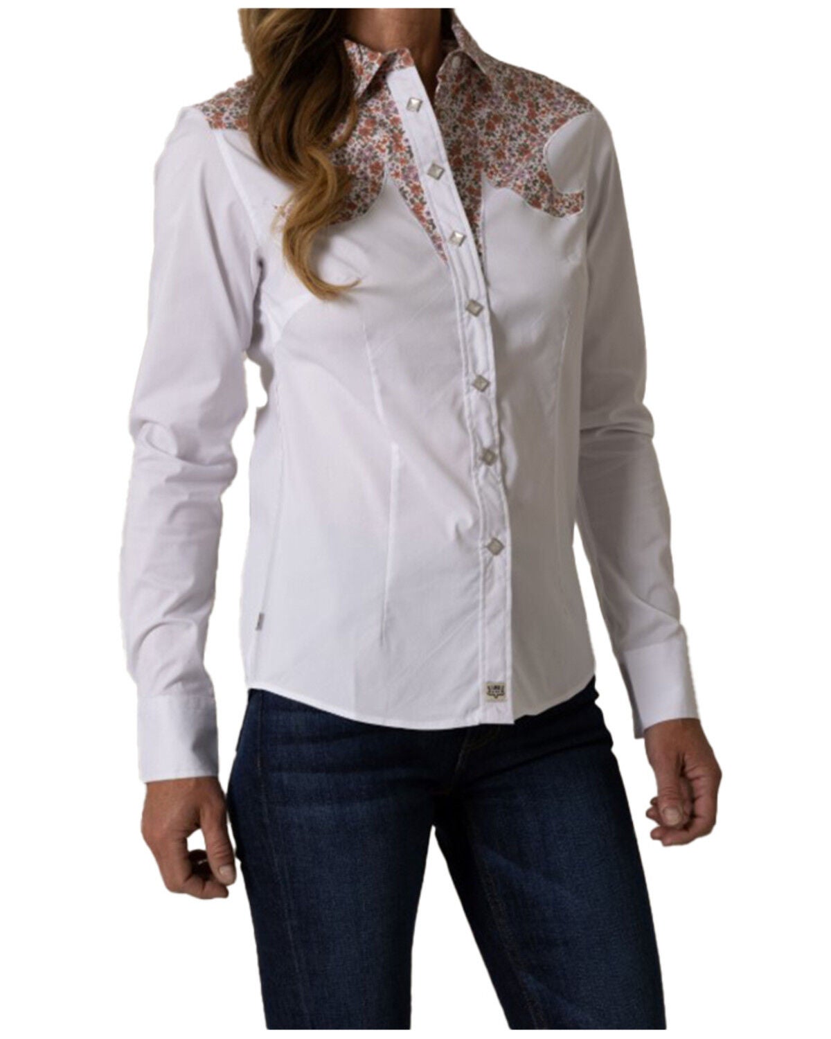Kimes Ranch Women's Alice Floral Yoke Long Sleeve Pearl Snap Western Shirt, White, hi-res