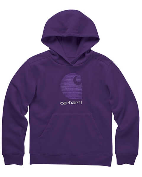 Carhartt Little Girls' Graphic Hooded Carhartt Logo Sweatshirt, Purple, hi-res