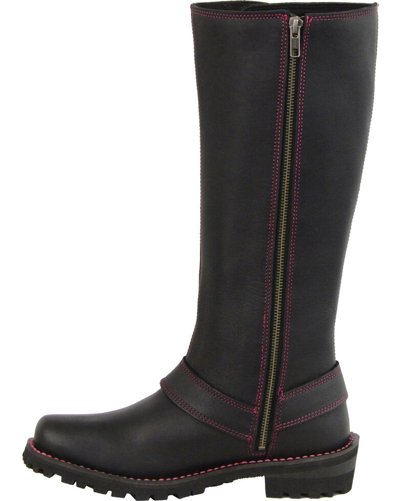 Milwaukee Leather Women's Black 14" Fuchsia Accent Lacing Boots