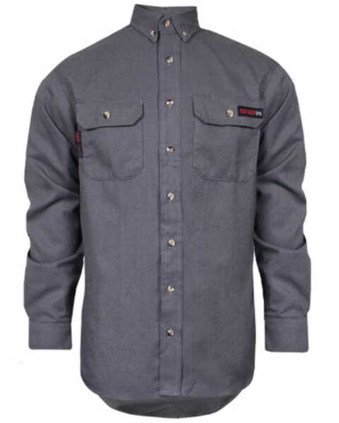 National Safety Apparel Men's FR Solid Long Sleeve Button Down Work Shirt - Big , Grey, hi-res