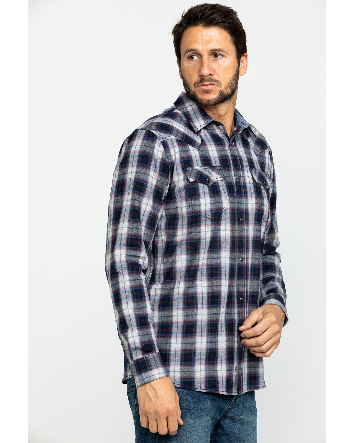 Image #3 - Cody James Men's Plainsman Heathered Plaid Long Sleeve Western Shirt , , hi-res