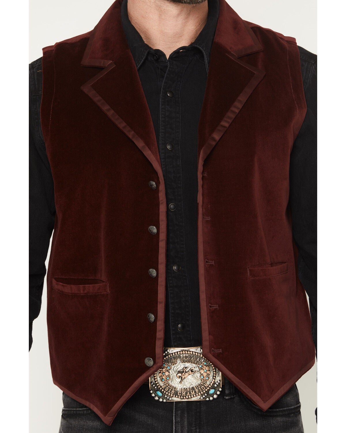 Image #3 - Moonshine Spirit&reg; Men's Single Breasted Velvet Vest, Burgundy, hi-res