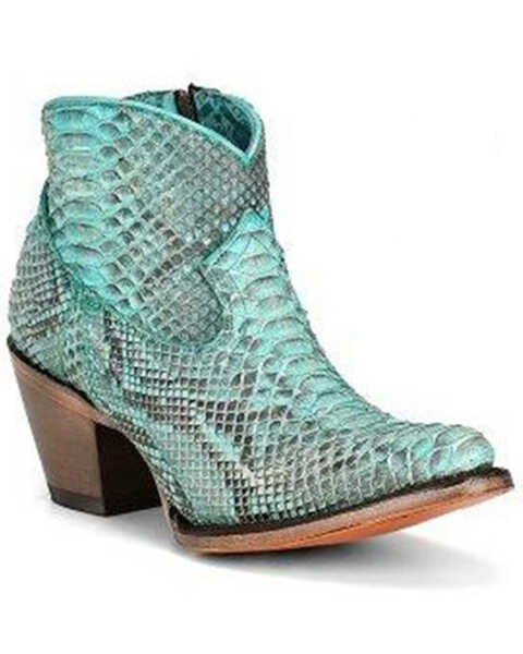 Image #1 - Corral Women's Exotic Full Python Booties - Snip Toe, Turquoise, hi-res