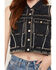 Image #3 - Azalea Wang Women's Zena Studded Denim Trucker Vest, Dark Wash, hi-res