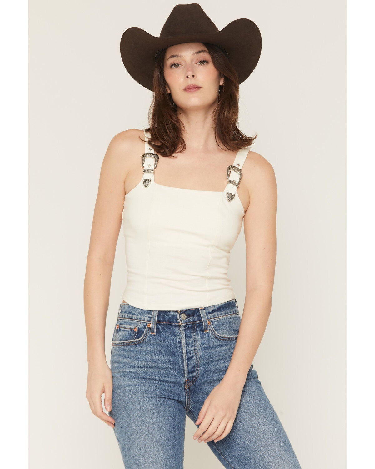 Rock & Roll Denim Women's Buckle Tank, Cream, hi-res