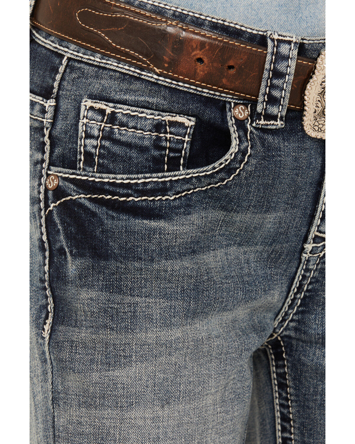 Image #4 - Shyanne Girls' Medium Wash Faded Paisley Pocket Stretch Bootcut Jeans, Blue, hi-res