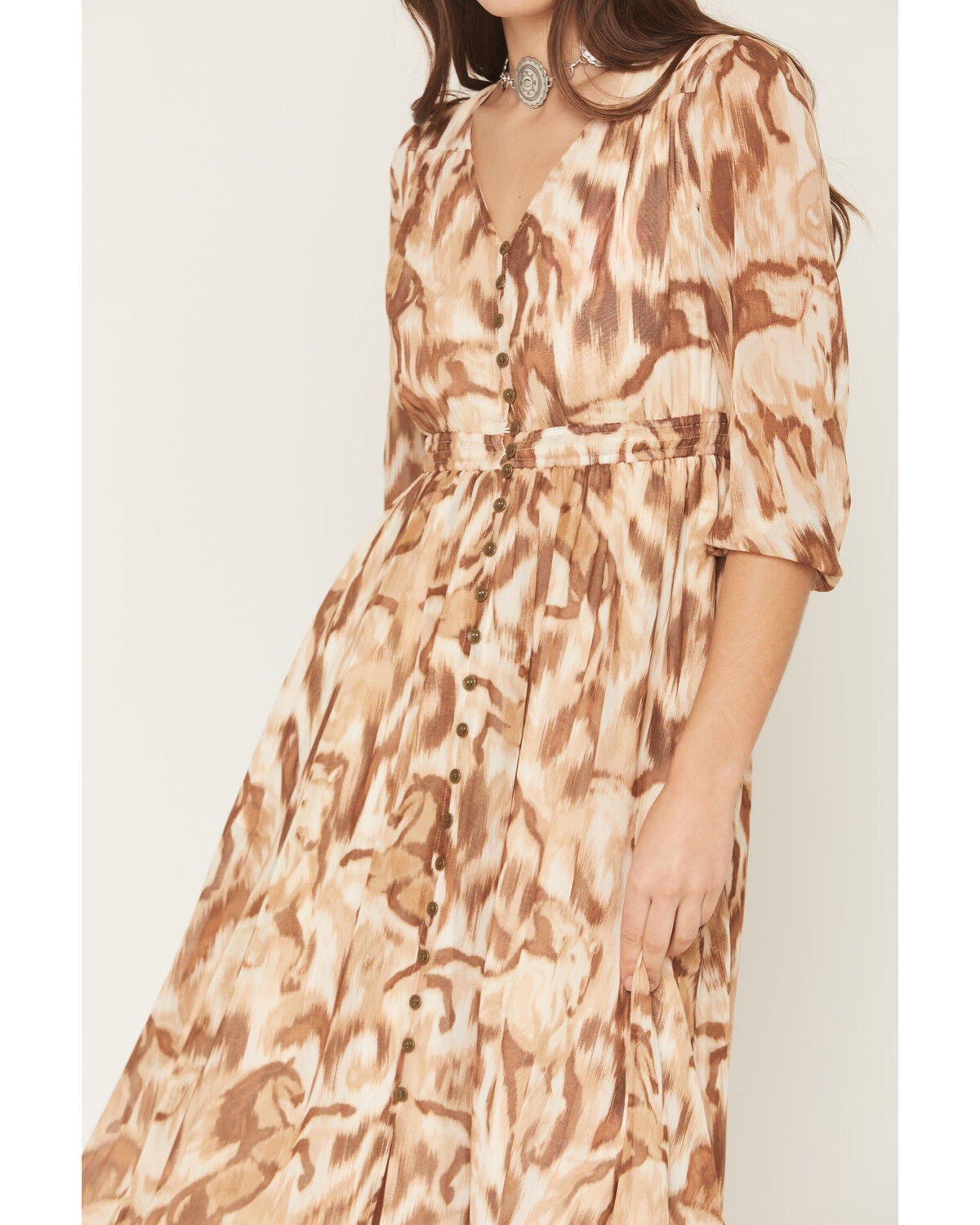 Image #5 - Shyanne Women's Horse Print Chiffon Maxi Dress, Coffee, hi-res