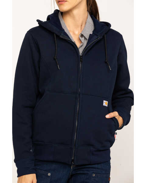 Image #4 - Carhartt Women's FR Rain Defender Hooded Heavyweight Zip Sweatshirt, Navy, hi-res