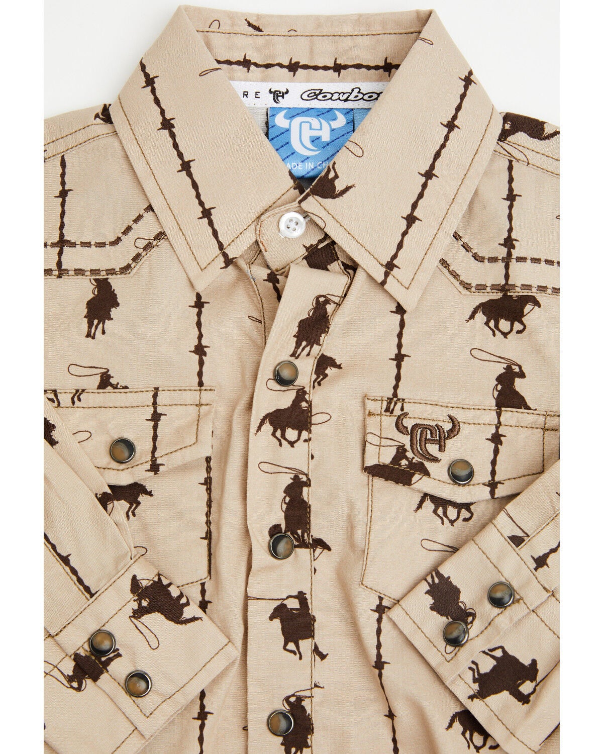 Image #2 - Cowboy Hardware Infant Boys' Barbed Printed Long Sleeve Snap Onesie, Tan, hi-res