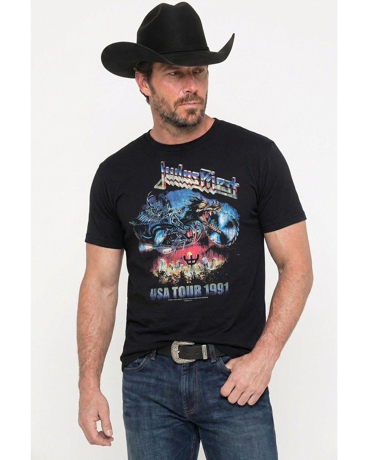 Image #1 - Americana Men's Judas Priest USA Tour Short Sleeve Graphic T-Shirt, Black, hi-res