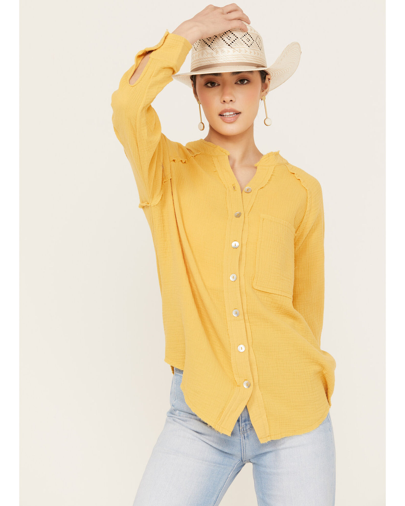 Product Name Wild Moss Women's Gauze Long Sleeve ButtonDown Shirt