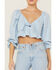 Beyond The Radar Women's Gingham Tie Front Crop Blouse, Blue, hi-res