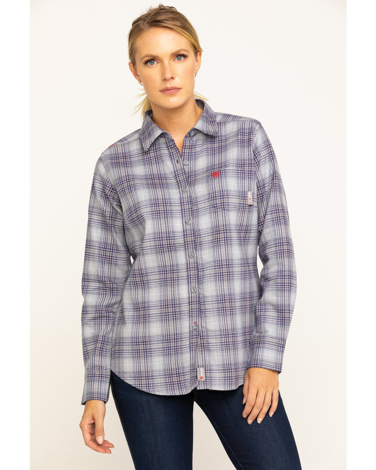 Image #1 - Ariat Women's Boot Barn Exclusive FR Abigail Plaid Print Long Sleeve Work Shirt, , hi-res