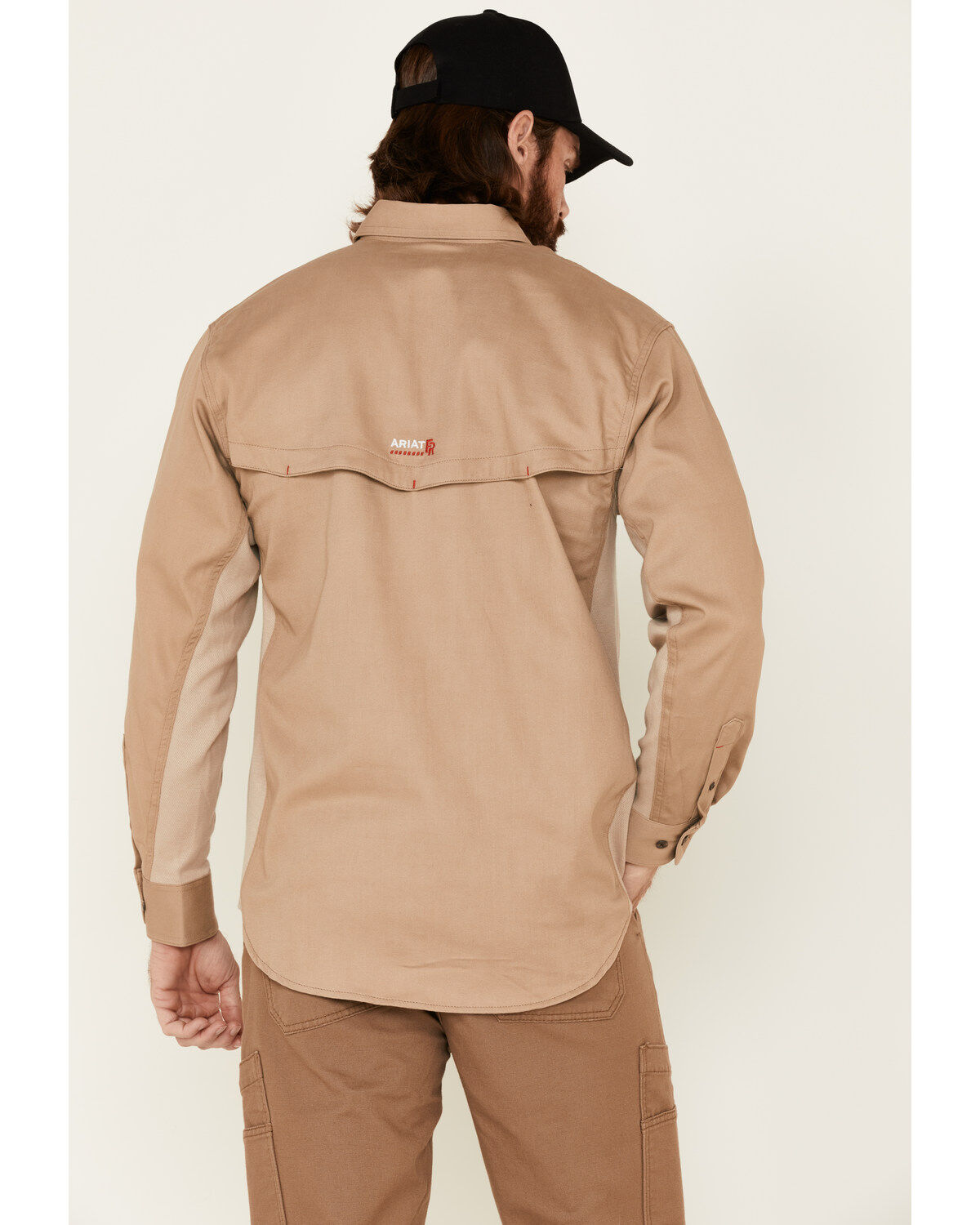 Image #4 - Ariat Men's FR Solid Vent Long Sleeve Work Shirt, Beige/khaki, hi-res
