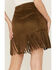 Shyanne Women's Faux Suede Fringe Skirt , Green/brown, hi-res