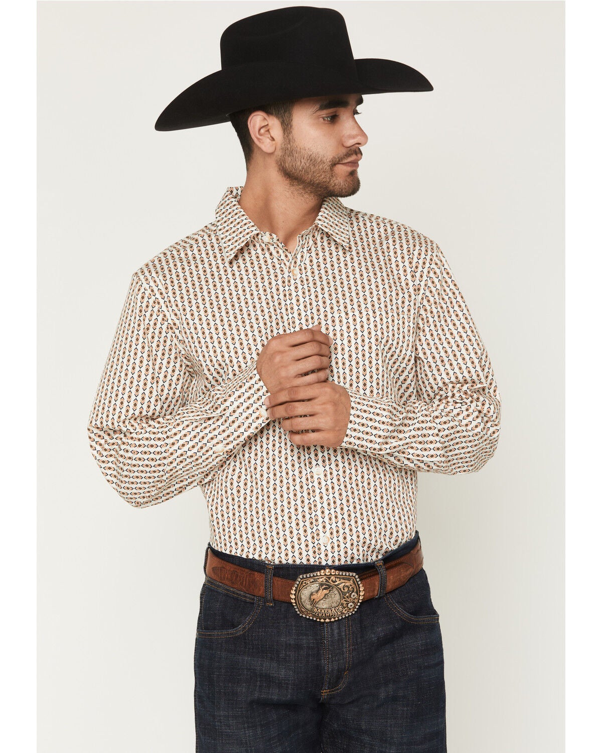 Gibson Trading Co Men's Arrowline Geo Stripe Print Long Sleeve Button-Down Western Shirt - Tall, White, hi-res