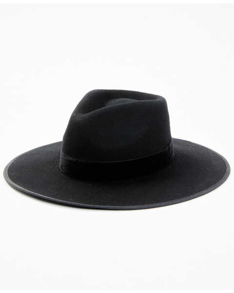 Lucca Women's Saige Velvet Tape Wool Felt Fedora Hat , Black, hi-res