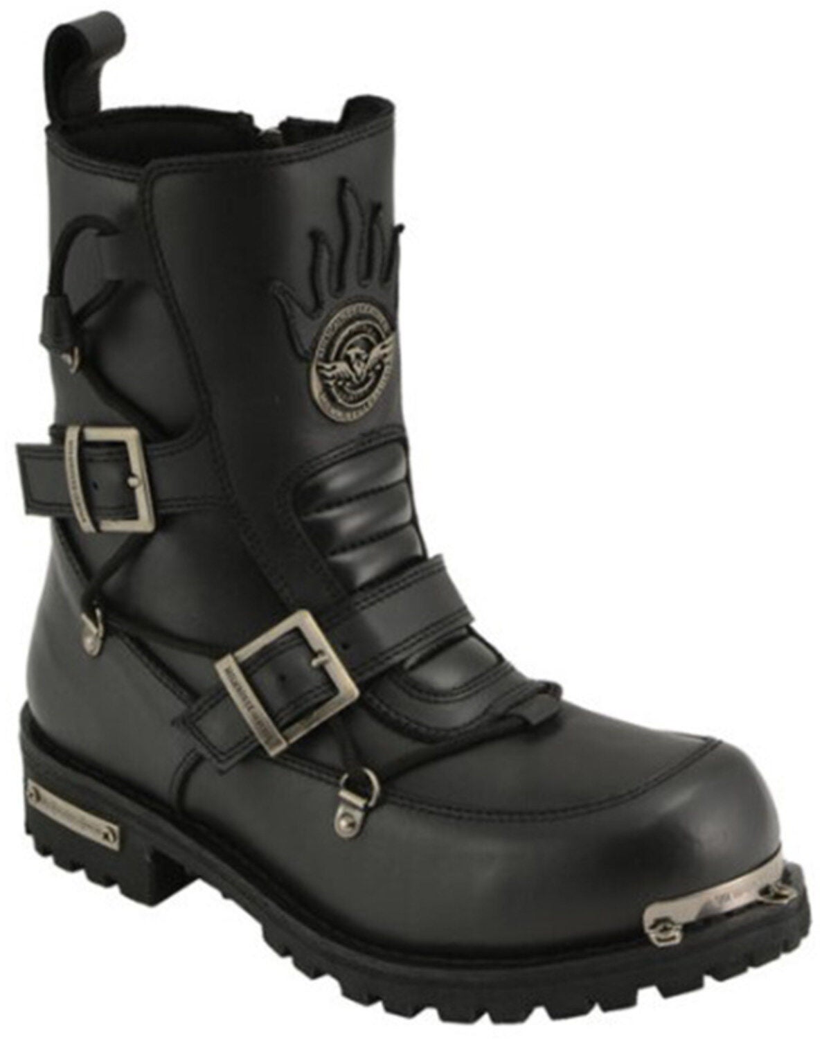 Milwaukee Leather Men's Tactical Buckle Logger Motorcycle Boots - Round Toe, Black, hi-res