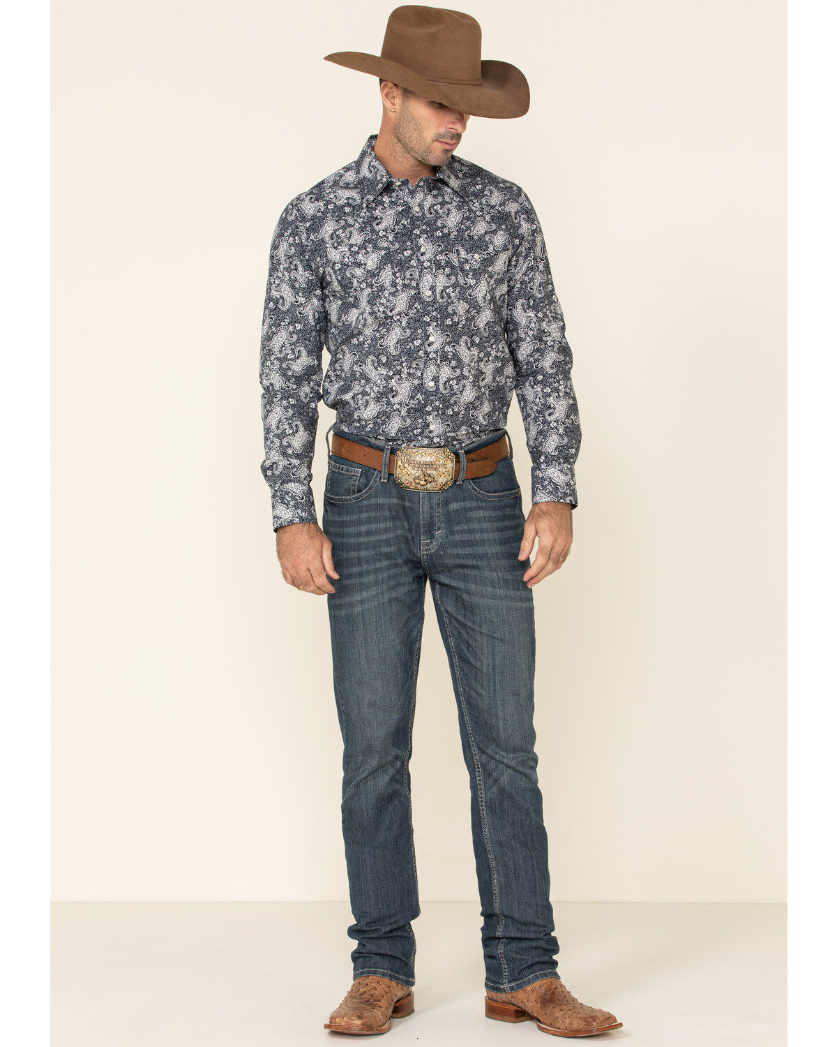 Image #2 - Rock & Roll Denim Men's Paisley Print Long Sleeve Western Shirt, Navy, hi-res