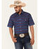 Rough Stock By Panhandle Men's Indigo Southwestern Stripe Short Sleeve Snap Western Shirt , Indigo, hi-res
