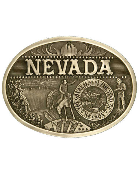 Montana Silversmiths Nevada State Belt Buckle, Gold, hi-res