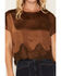 Image #3 - By Together Women's Solid Satin Lace Trim Short Sleeve Shirt, Brown, hi-res