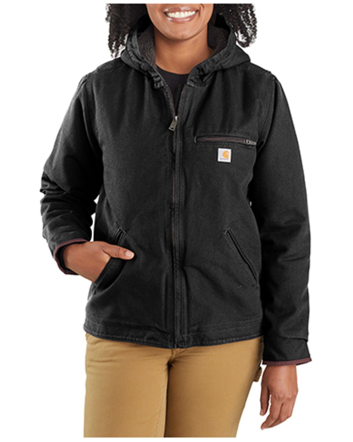 Carhartt Women's Washed Duck Sherpa-Lined Jacket, Black, hi-res