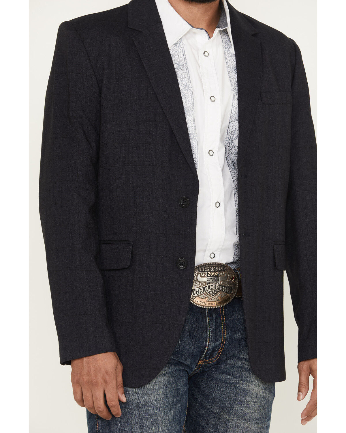 Image #3 - Panhandle Men's Tonal Plaid Print Slim Sportcoat, Black, hi-res