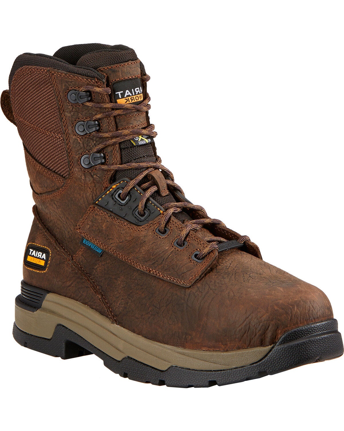 Ariat Men's Mastergrip 8" Waterproof Work Boots - Composite Toe, Brown, hi-res
