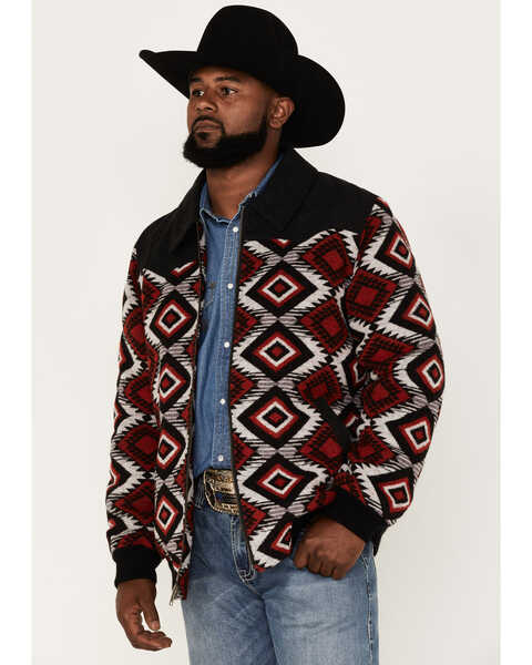 Powder River Outfitters Men's Full-Zip Southwestern Print Wool Coat, Red, hi-res
