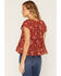 Image #4 - Ash & Violet Women's Boot Barn Exclusive Floral Print Tie Front Tiered Blouse, Copper, hi-res