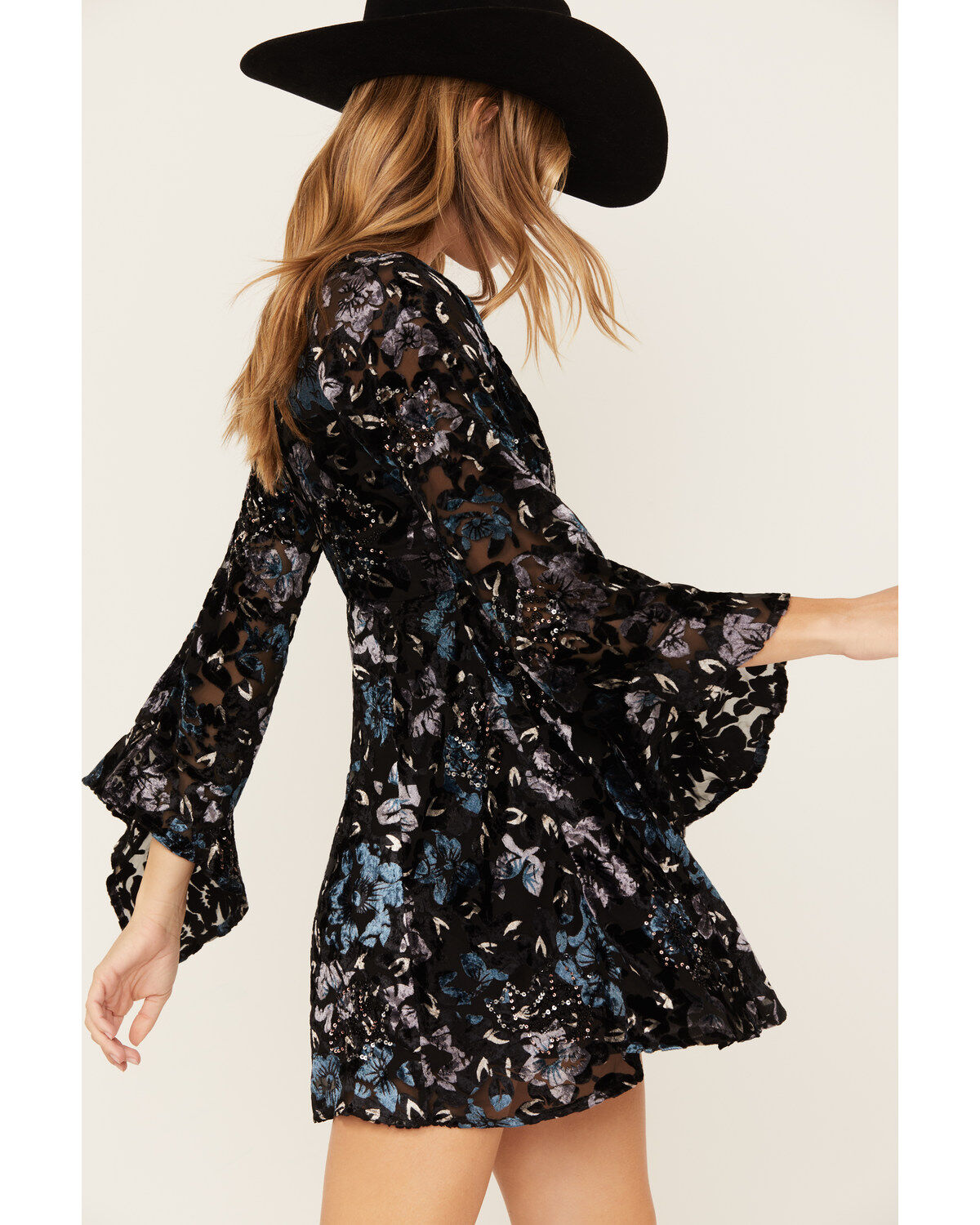 Image #1 - Shyanne Women's Flare Sleeve Burn Out Velvet Dress, , hi-res
