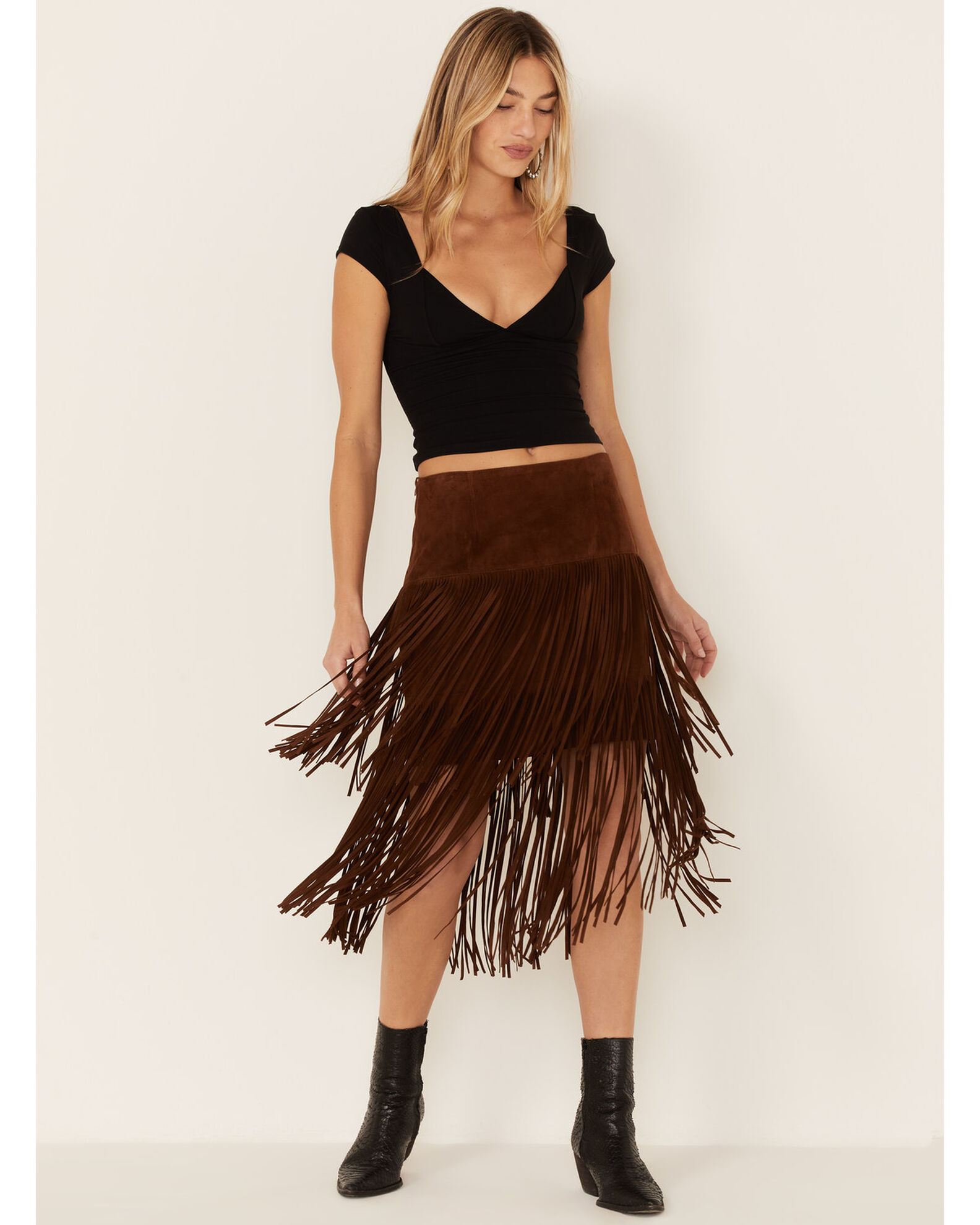 Stetson Women s Brown Fringe Suede Skirt Boot Barn