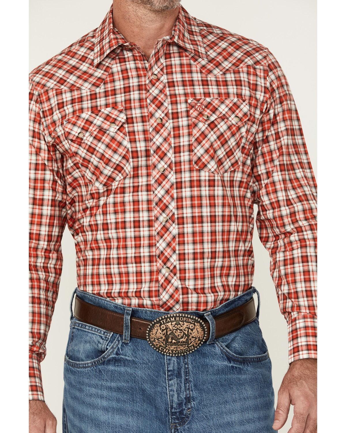 Image #3 - Wrangler Retro Men's Plaid Print Long Sleeve Snap Western Shirt, Red, hi-res
