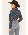 Image #4 - Rock & Roll Denim Women's Western Conversational Print Long Sleeve Snap Western Shirt, Teal, hi-res