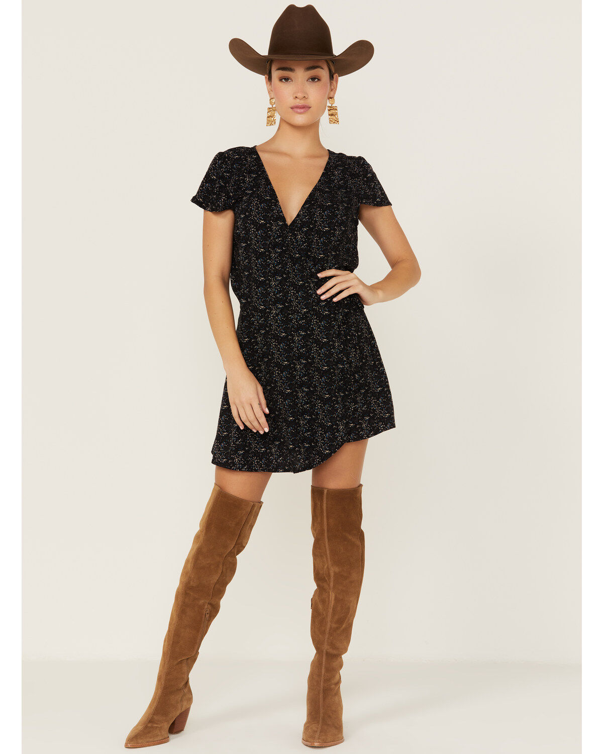 Image #1 - Beyond The Radar Women's Black Ditsy Floral Print Romper, , hi-res