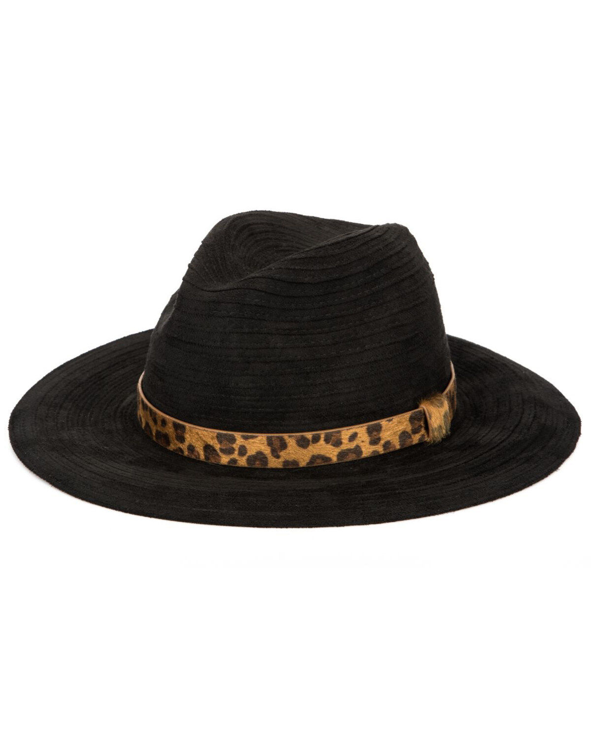 Image #1 - San Diego Hat Company Women's Leopard Band Fedora, Black, hi-res