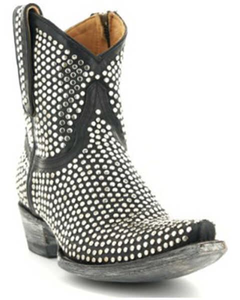 Dolly Bootie Women's Black Studded Cowboy Western Shortie Ankle Boot