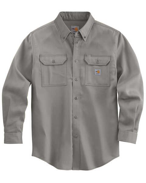 Image #1 - Carhartt Men's Long Sleeve Flame Resistant Dry Twill Work Shirt, Grey, hi-res