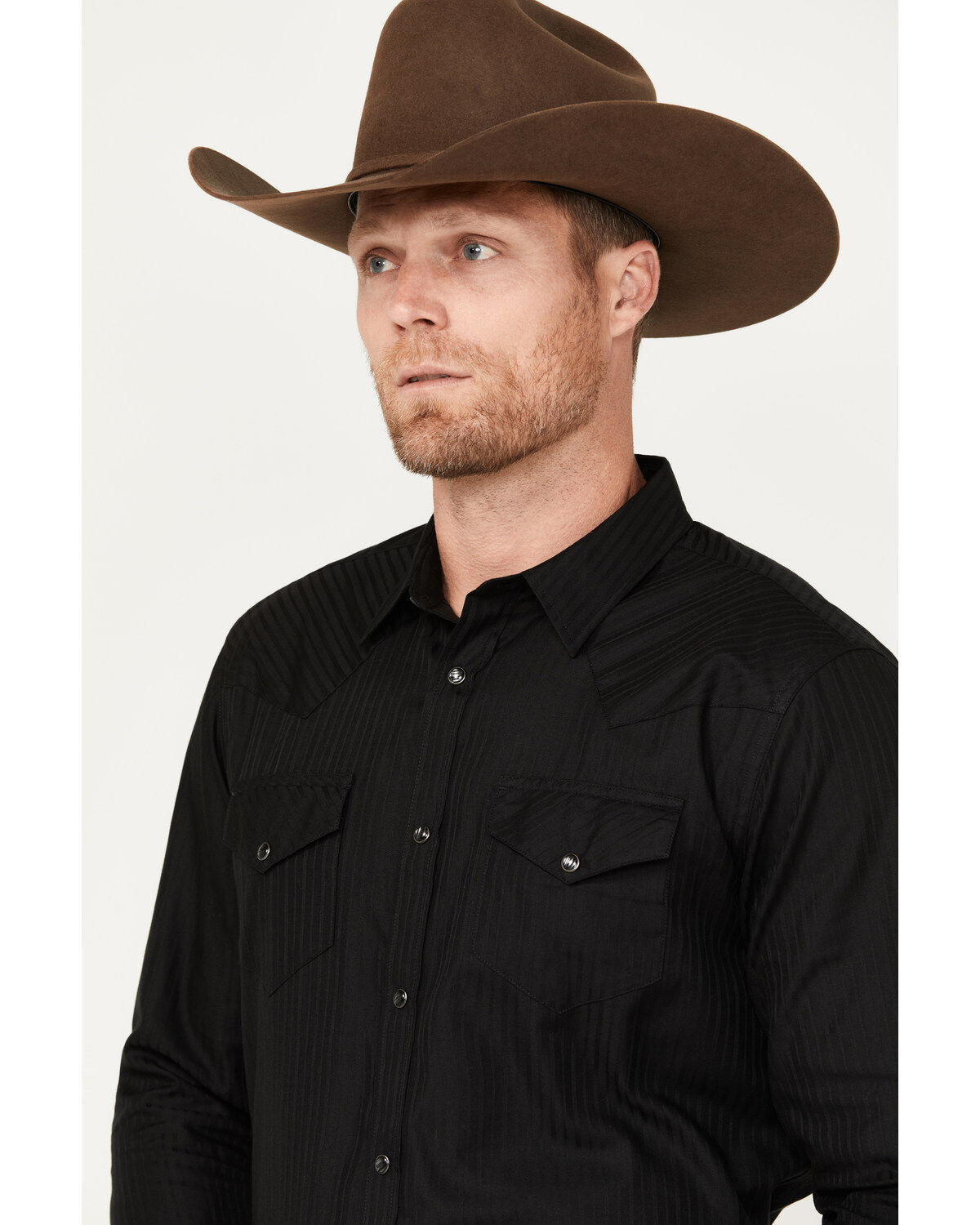 Image #2 - Gibson Men's Southside Satin Stripe Pearl Snap Western Shirt, Black, hi-res