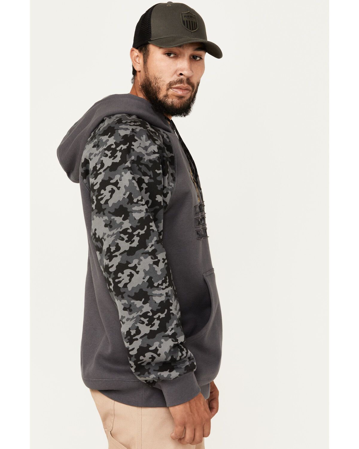 Image #3 - Hawx Men's Raglan Water Resistant Hooded Work Sweatshirt, Charcoal, hi-res