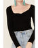 Panhandle Women's Cinch Front Rib Knit Top, Black, hi-res