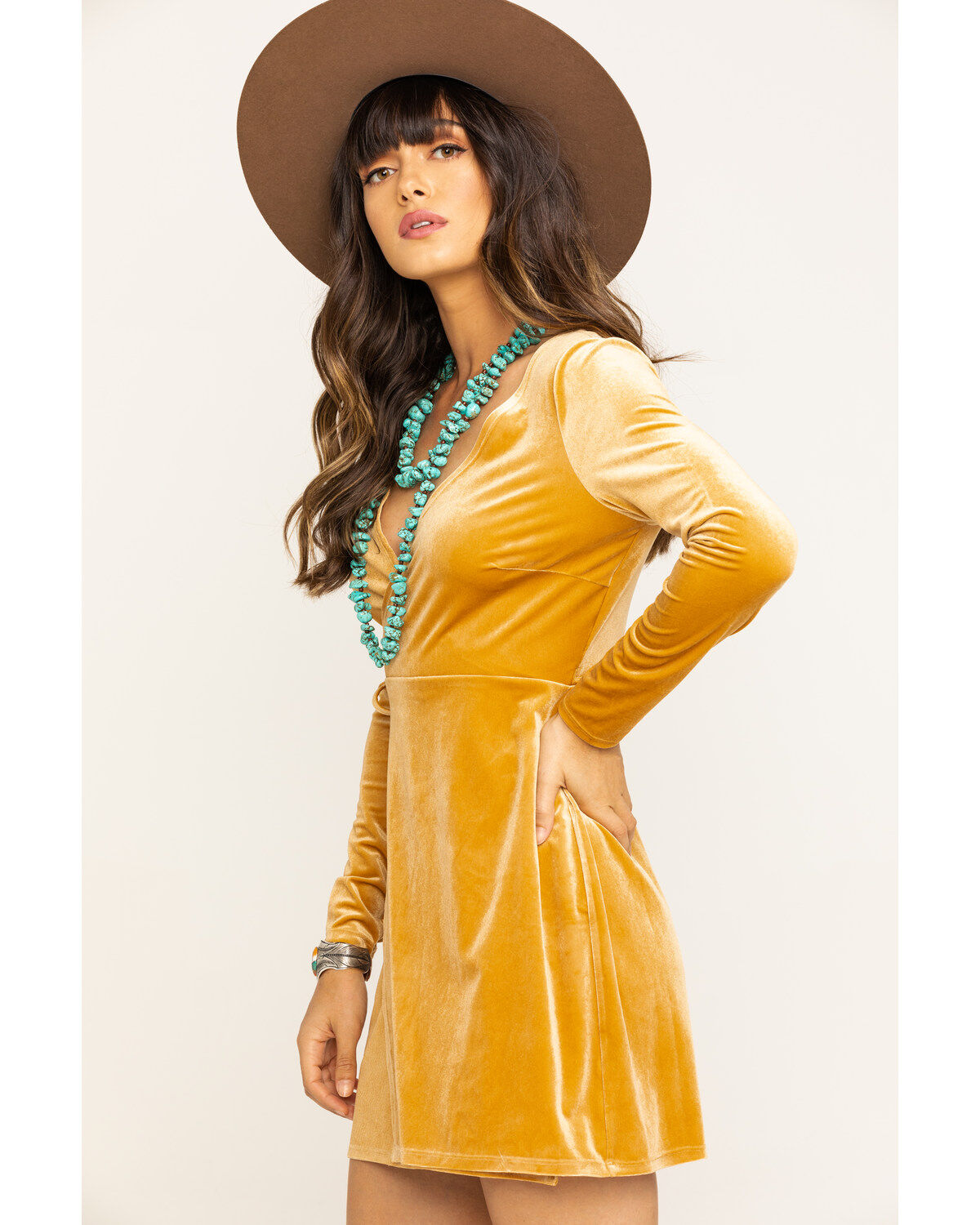 long sleeve mustard yellow dress